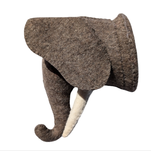 ELEPHANT Wool Felted Mud Pie Head Bust Wall Mount Decor - Picture 2 of 8